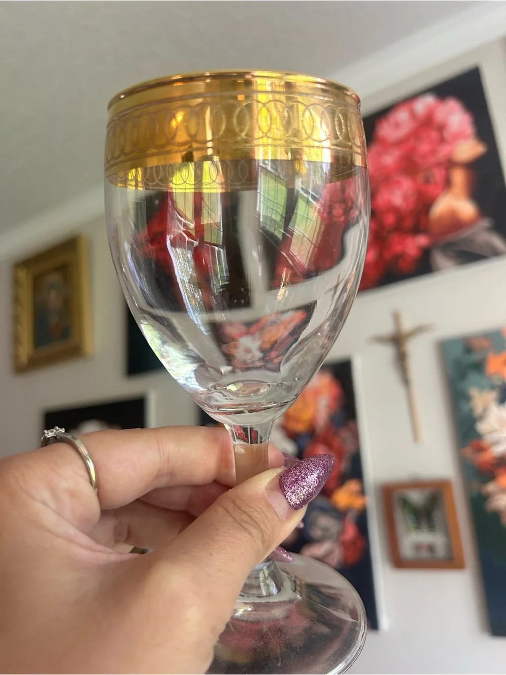 Vintage Italian Crystal Gold Rim Wine Glasses Set of 4 Gold Encrusted Stemware - Picture 7 of 9
